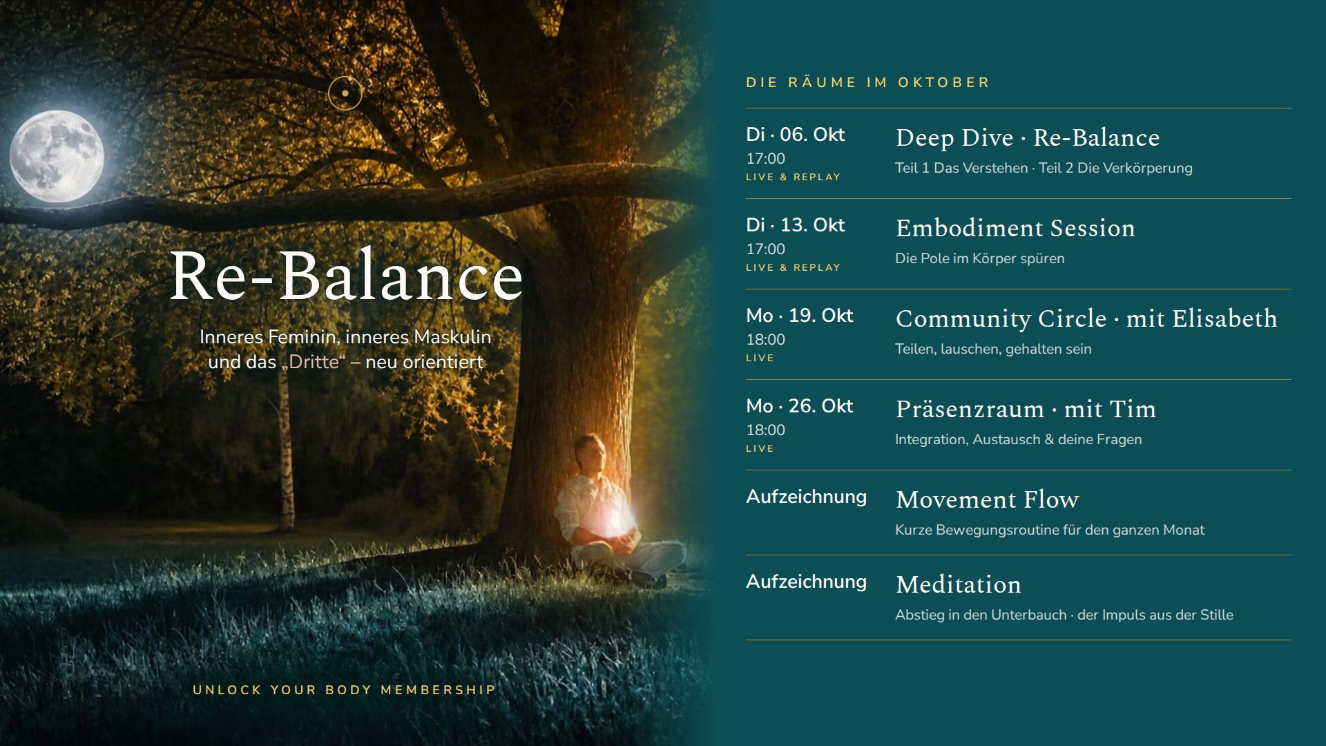 Monatsplan Oktober · Re-Balance – die Räume im Oktober